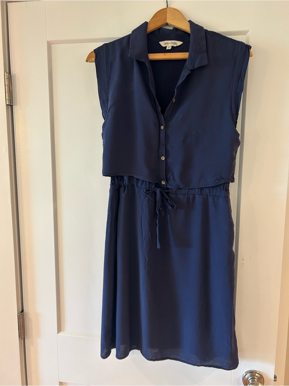 Sleeveless Navy Mini Shirt Dress with Drawstring Waist